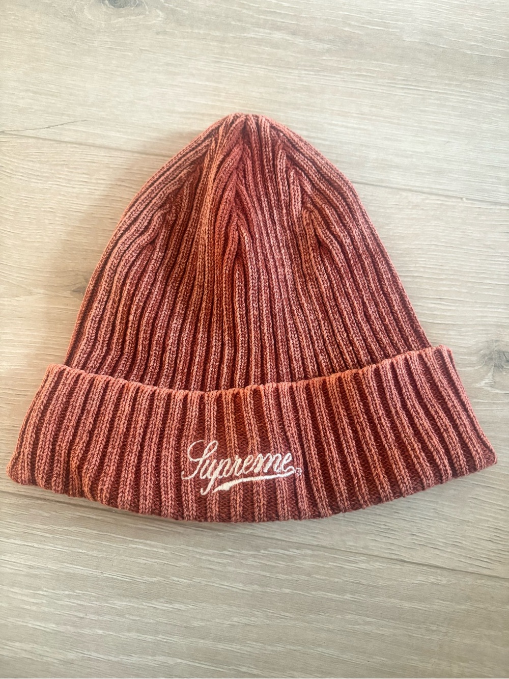 Supreme Kids Ribbed Beanie in Burnt Orange with White Logo